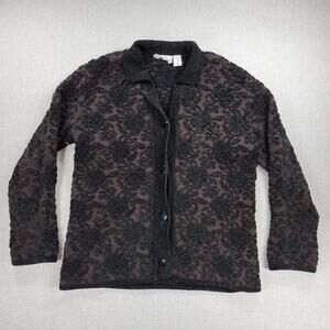 Maglificio Belvedere Womens Cardigan M Black Brown Floral Print Knit Embroidered